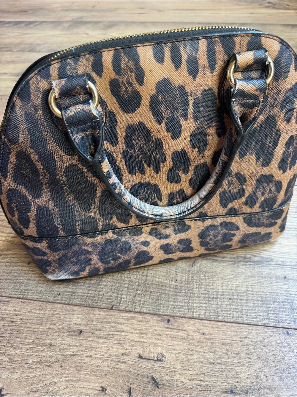 Steve Madden Leopard Print Saffiano Faux Leather Dome Satchel Bag Handbag